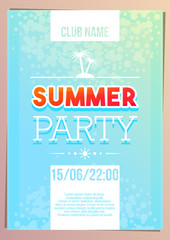 Vertical light blue summer party background with graphic elements.  