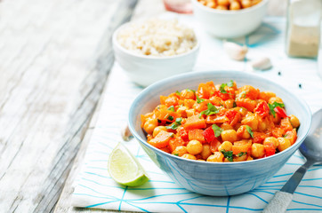 chickpeas carrots pepper coconut milk curry with brown rice