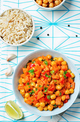 chickpeas carrots pepper coconut milk curry with brown rice