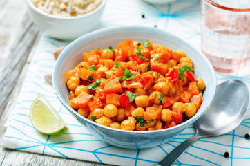 chickpeas carrots pepper coconut milk curry with brown rice