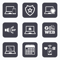 Notebook laptop pc icons. Virus or software bug.