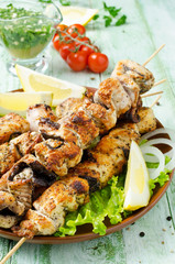 Grilled of catfish in lemon mint sauce