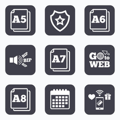 Paper size standard icons. Document symbol.