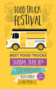 Food truck party invitation. Food menu template design. Food fly