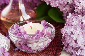 SPA concept: composition of spa treatment with natural sea salt,