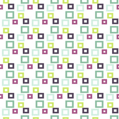 Geometric seamless pattern. Vector green, mint and purple squares background.