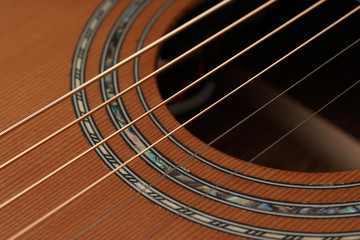 Detail of acoustic Classic Wood Guitar