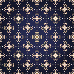 Decorative gold seamless texture on a dark blue.