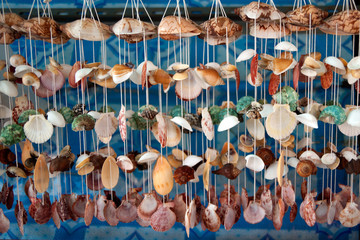 Blinds hand made of shells at Hua-Hin beach market,Thailand.
