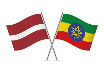 Latvian and Ethiopian flags. Vector illustration.