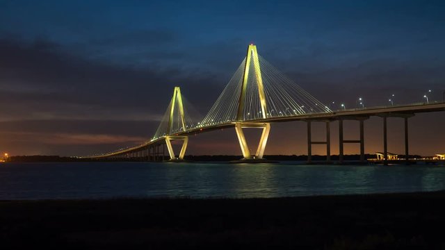 4K Charleston Arthur Ravenel Bridge Twilight Timelapse 1