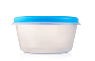 white plastic box with blue cab isolated on white background