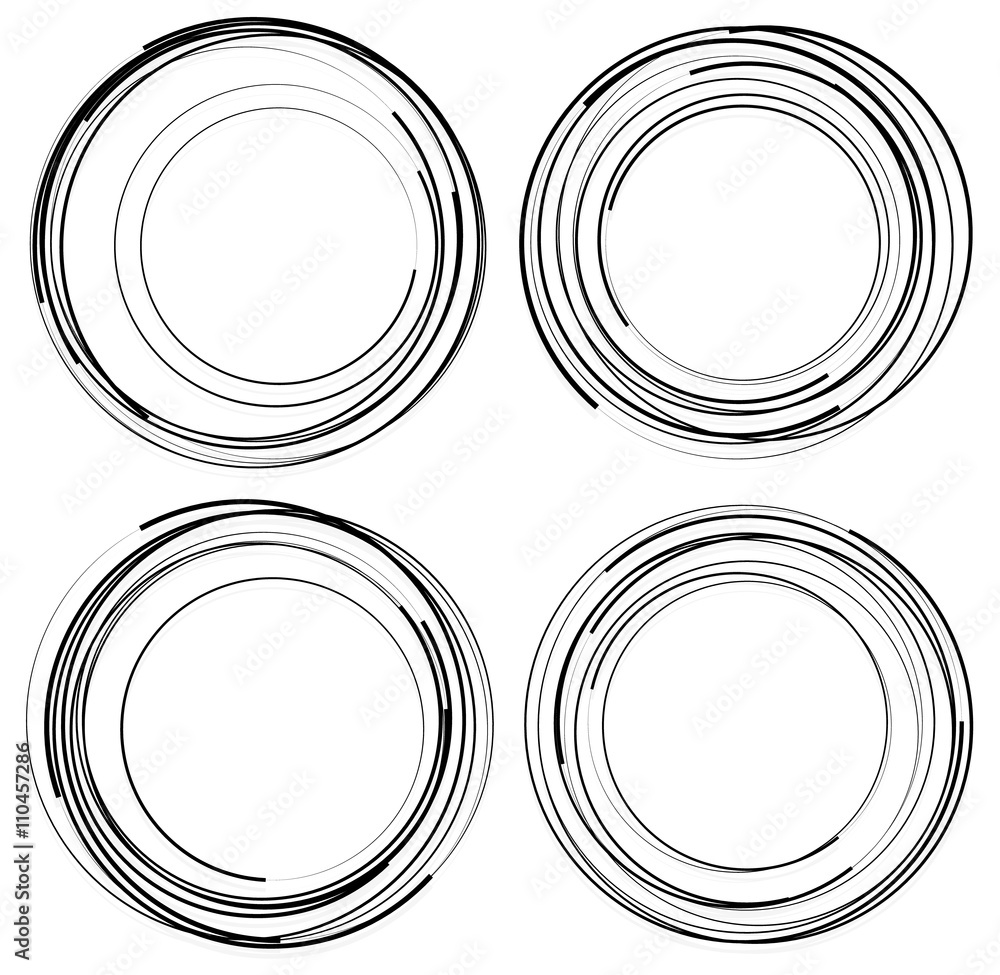 Poster random concentric circles. set of 4 elements. abstract monochrom