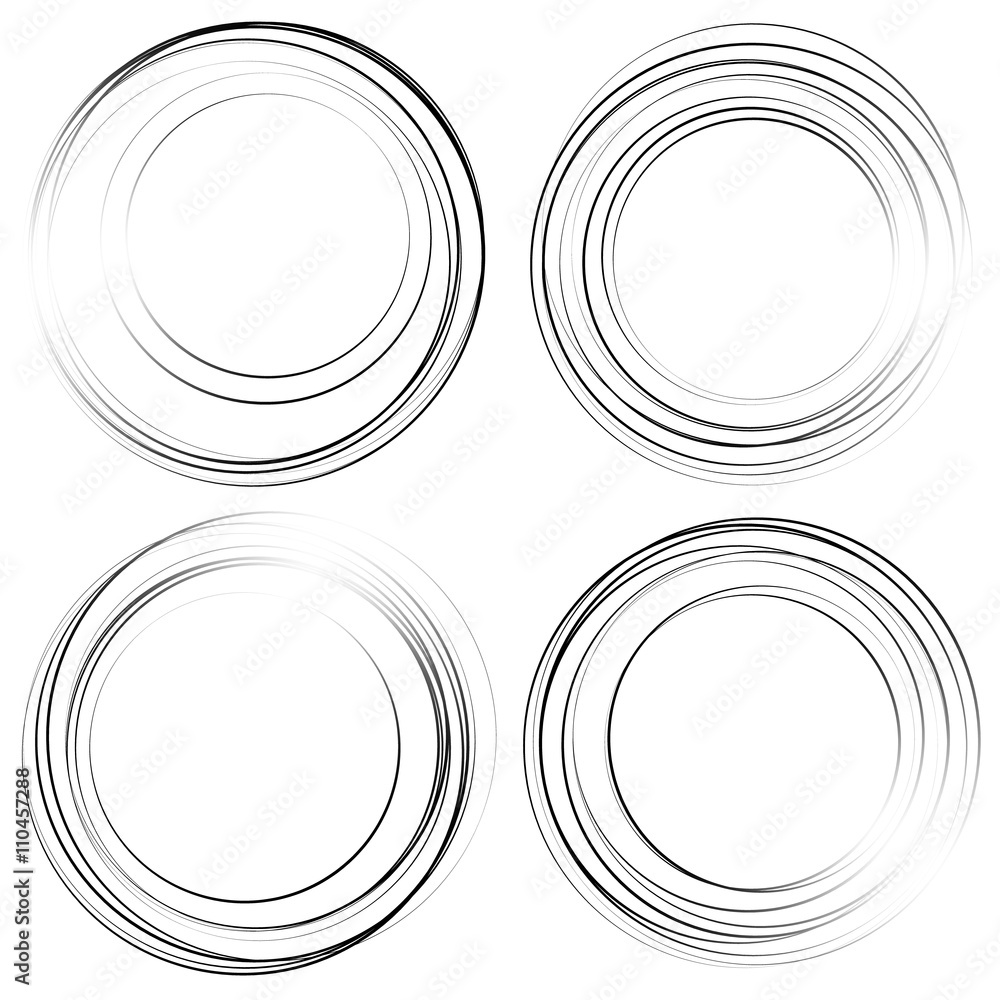 Poster random concentric circles. set of 4 elements. abstract monochrom