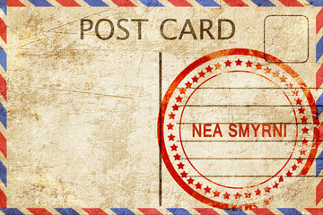 Nea smyrni, vintage postcard with a rough rubber stamp