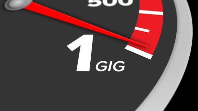 A hypothetical bandwidth meter measuring Internet speeds up to 1 Gbps. With optional luma matte.	