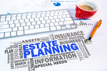 estate planning word cloud on office scene