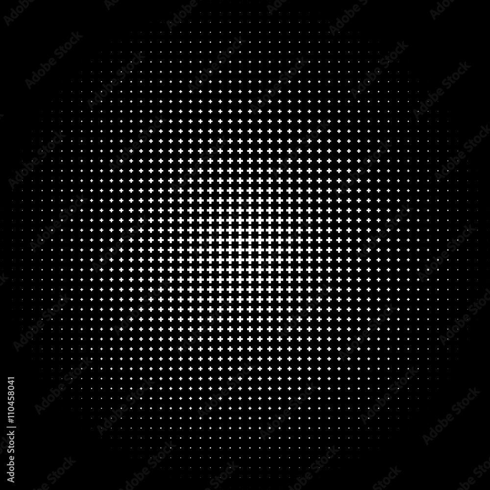 Poster Halftone like element of crosses. Monochromatic abstract image.