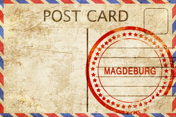 Magdeburg, vintage postcard with a rough rubber stamp