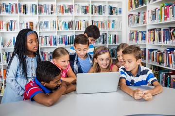 Front view of pupils studying with laptop
