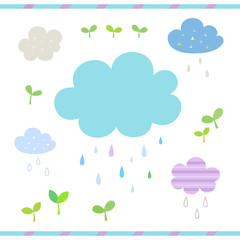 Set of cute clouds and rain drops