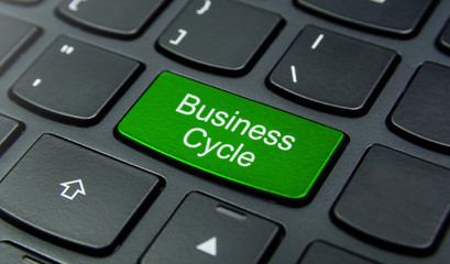 Business Concept: Close-up the Business Cycle button on the keyboard and have Lime, Green color button isolate black keyboard
