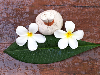 Fototapeta premium Spa massage compress balls, herbal ball with flower , Thailand 
