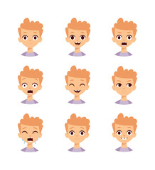 Boy emotions face vector illustration.