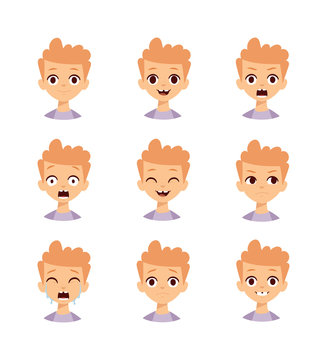 Boy emotions face vector illustration.
