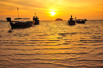 Beach on Tropical Islands at Sunrise