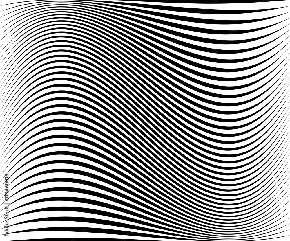 Poster Wavy dynamic irregular lines monochrome pattern.