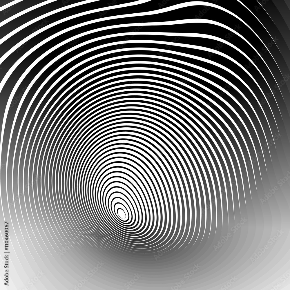 Aufkleber Concentric shapes with deformation effect. Abstract grayscale gr