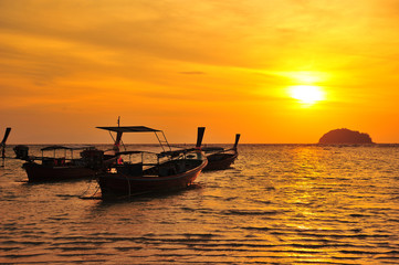 Beach on Tropical Islands at Sunrise