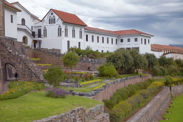 Fototapeta na wymiar Gardens at church of Santo Domingo and Qurikancha in Cuzco Peru