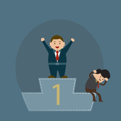 Business man on top of podium and other losser man. success concept