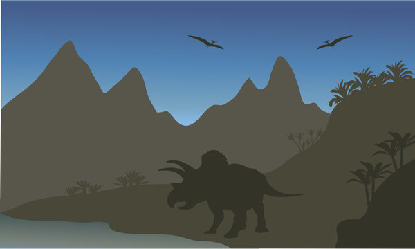 Silhouette of pterodactyl and triceratops