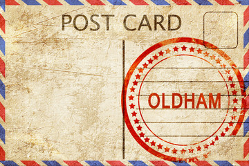 Oldham, vintage postcard with a rough rubber stamp