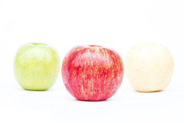 Three different kind of apples on white background