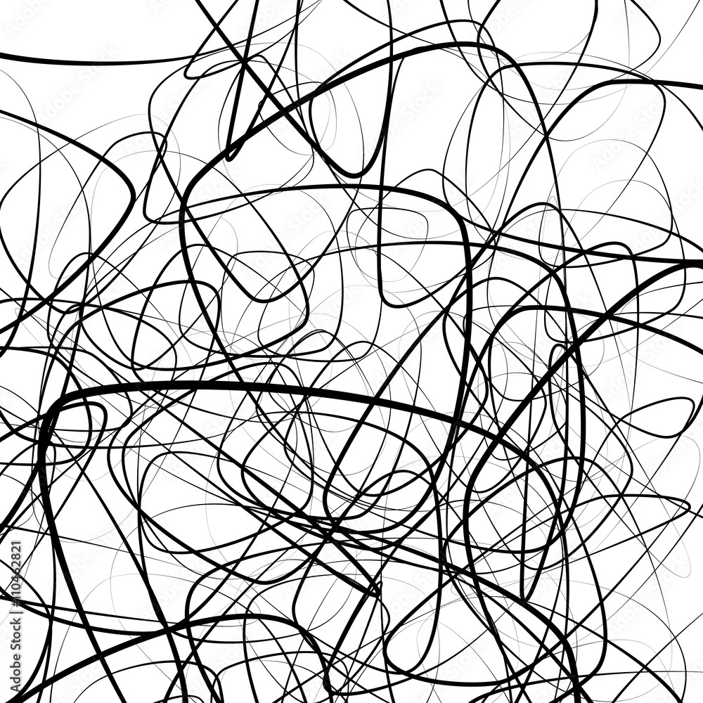 Poster random squiggly, chaotic lines. artistic monochrome image.