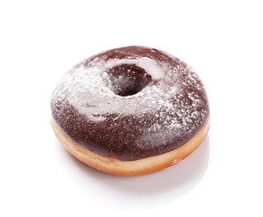 Chocolate donut with sugar powder