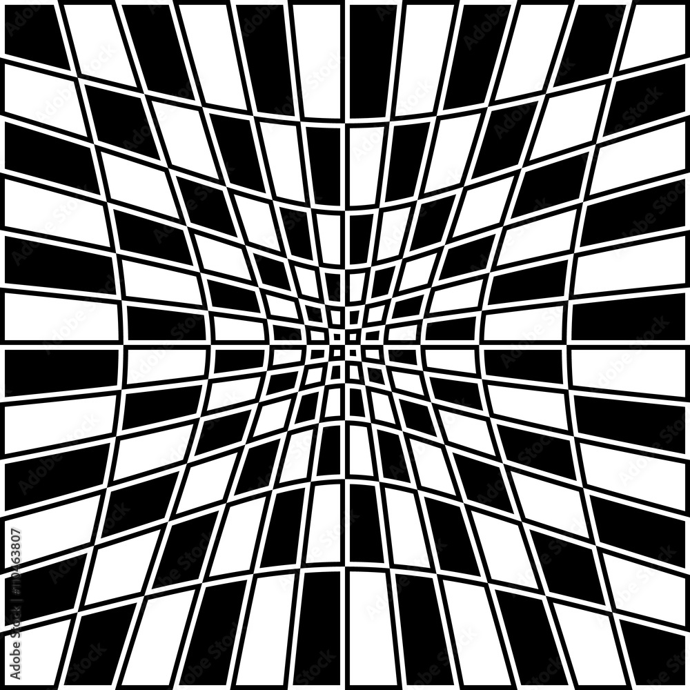 Poster Checkered pattern with distortion effect. Opposite color border