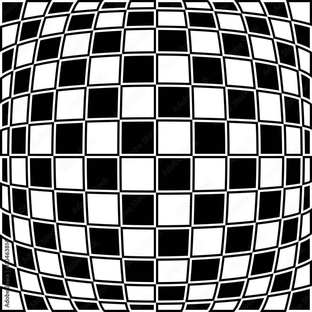 Poster Checkered pattern with distortion effect. Opposite color border