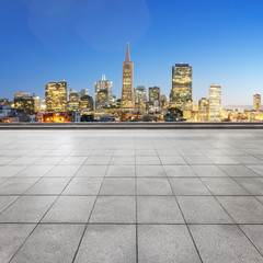 empty marble floor with cityscape and skyline of san francisco