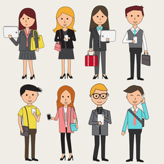 Doodle business people with smartphone infographics elements.ill