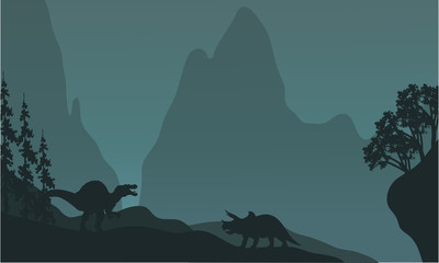 Silhouette of triceratops and spinosaurus © wongsalam77