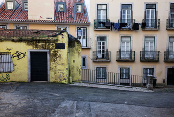 Old european street and houses