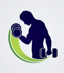 Man exercises with dumbbell  graphic vector