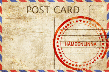Hameenlinna, vintage postcard with a rough rubber stamp