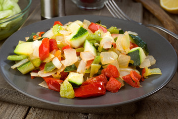 sautéed grilled vegetables on old wooden