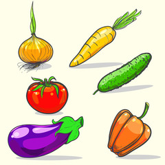 hand drawn vector illustration with vegetables. vector eps 10